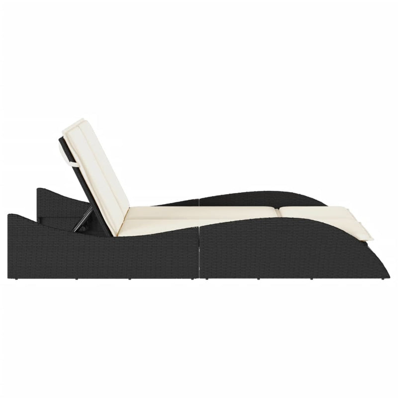 vidaXL Sun Lounger with Cushions Black 114x205x73 cm Poly Rattan