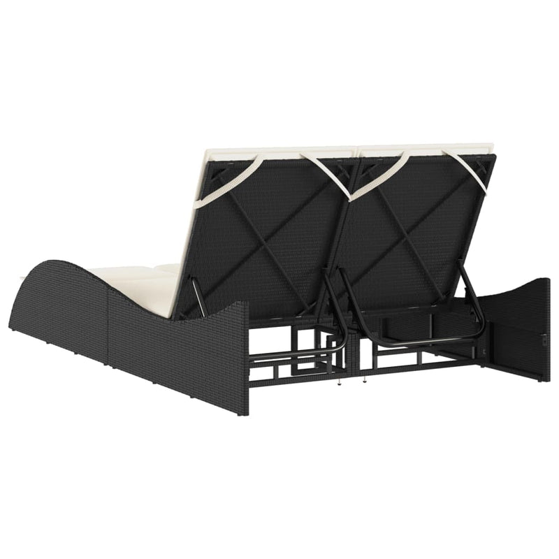 vidaXL Sun Lounger with Cushions Black 114x205x73 cm Poly Rattan