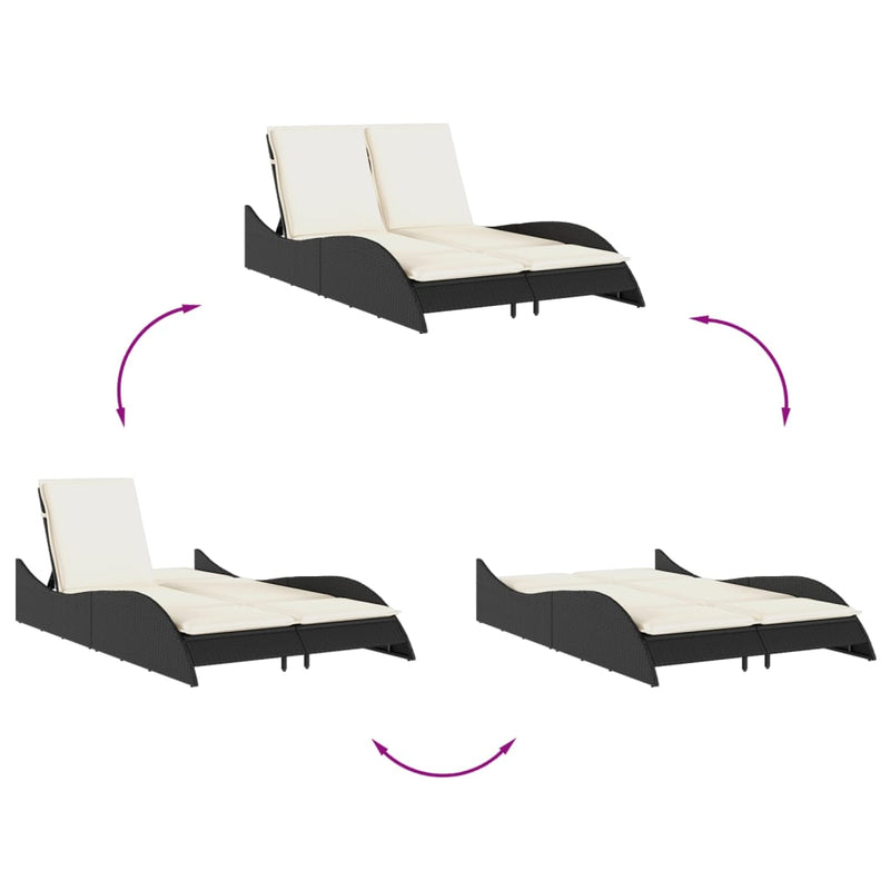 vidaXL Sun Lounger with Cushions Black 114x205x73 cm Poly Rattan
