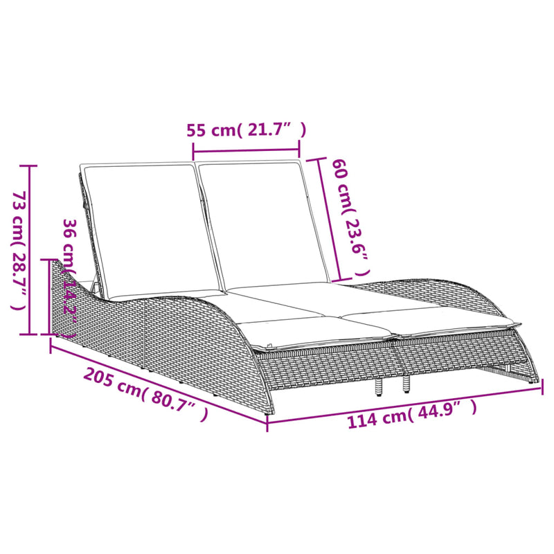 vidaXL Sun Lounger with Cushions Black 114x205x73 cm Poly Rattan