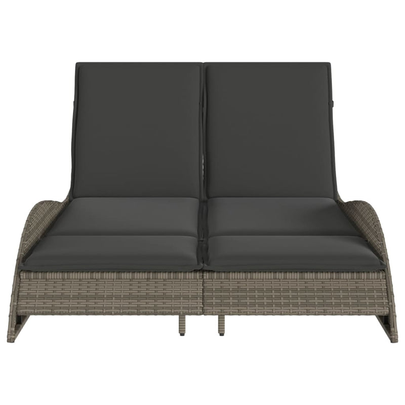 vidaXL Sun Lounger with Cushions Grey 114x205x73 cm Poly Rattan