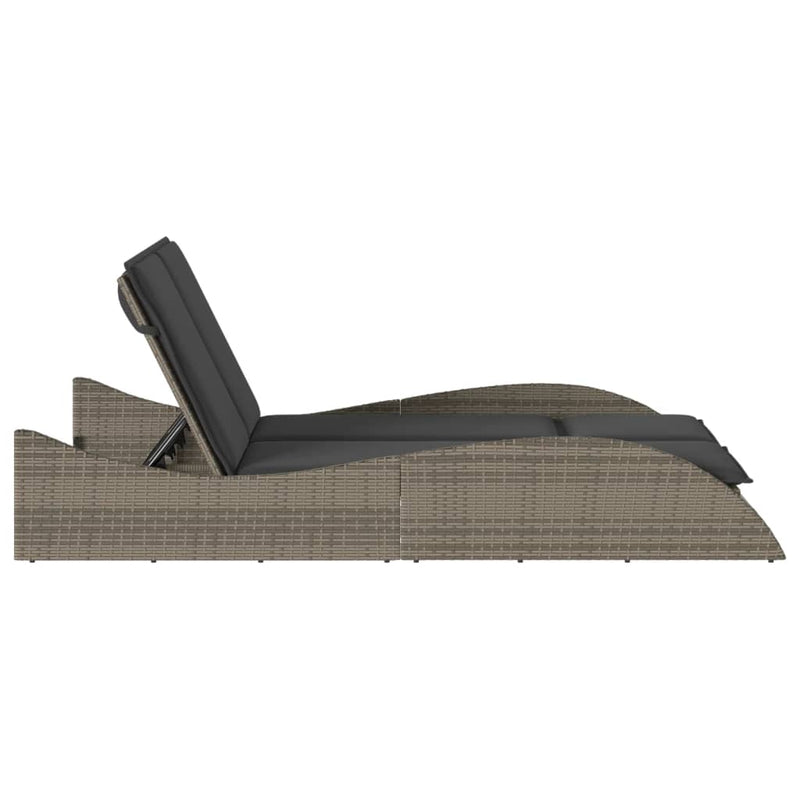 vidaXL Sun Lounger with Cushions Grey 114x205x73 cm Poly Rattan