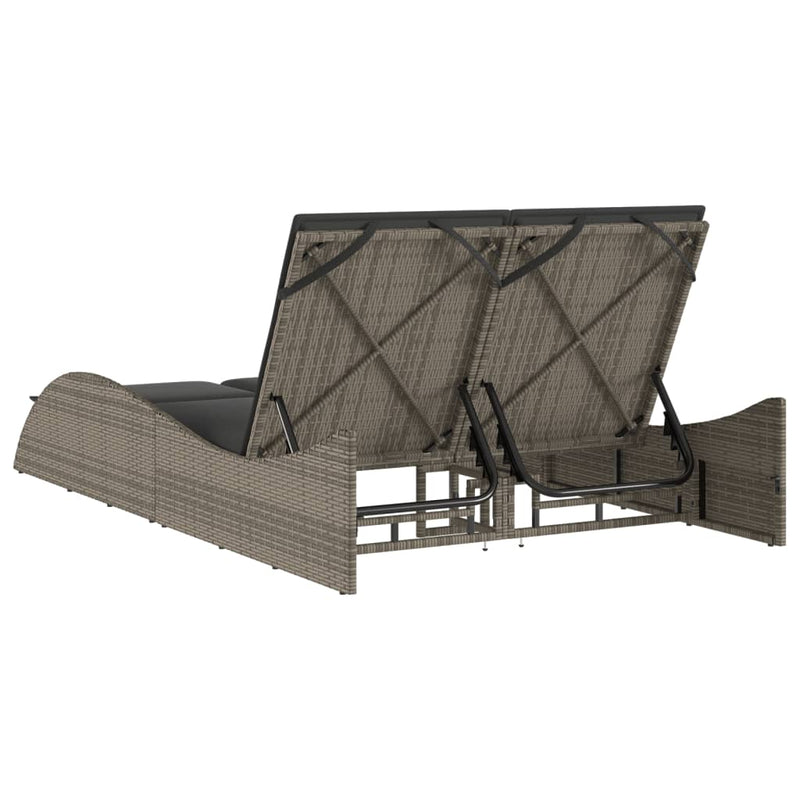vidaXL Sun Lounger with Cushions Grey 114x205x73 cm Poly Rattan