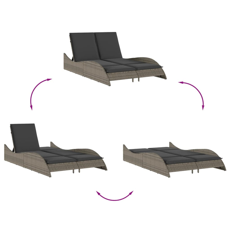 vidaXL Sun Lounger with Cushions Grey 114x205x73 cm Poly Rattan
