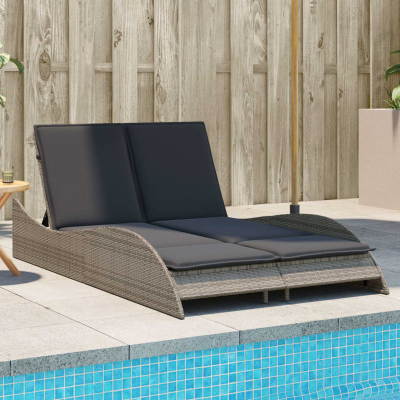 vidaXL Sun Lounger with Cushions Grey 114x205x73 cm Poly Rattan