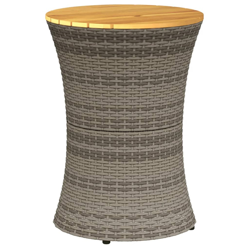 Garden Side Table Drum Shape Grey Poly Rattan and Solid Wood