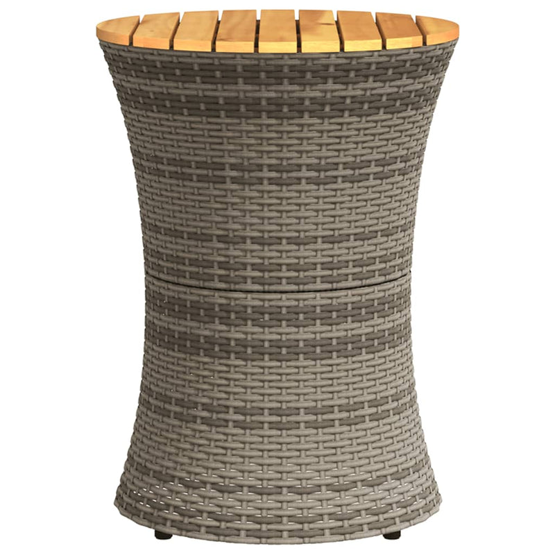 Garden Side Table Drum Shape Grey Poly Rattan and Solid Wood