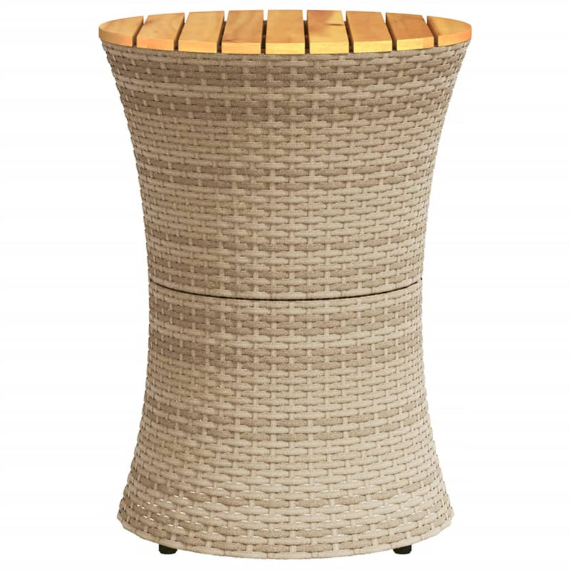 vidaXL Garden Side Table Drum Shape Beige Poly Rattan and Solid Wood