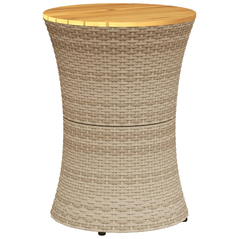 vidaXL Garden Side Table Drum Shape Beige Poly Rattan and Solid Wood