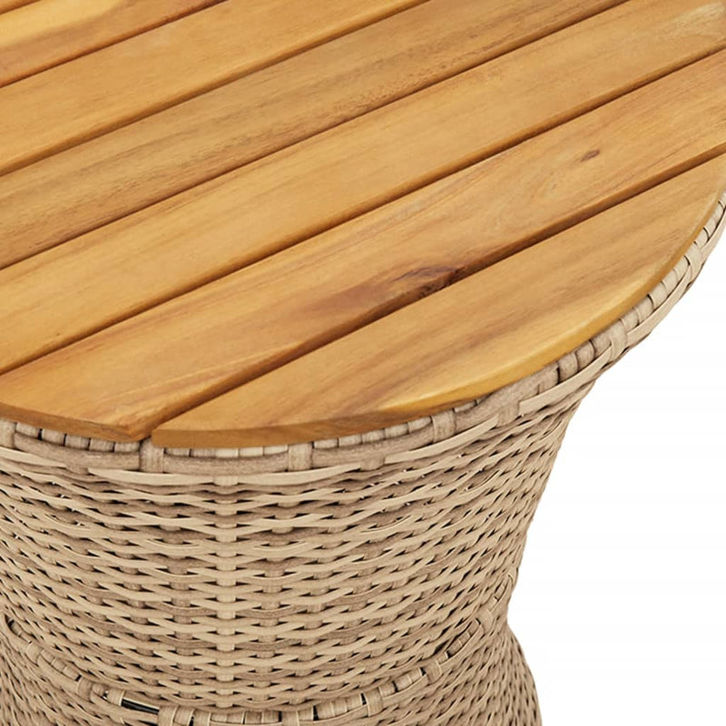 vidaXL Garden Side Table Drum Shape Beige Poly Rattan and Solid Wood