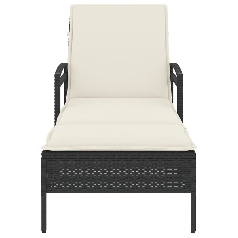 vidaXL Sun Lounger with Cushion Black 63x200x81 cm Poly Rattan