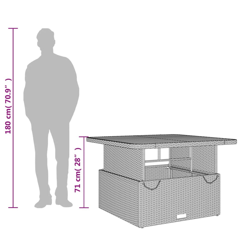 vidaXL Garden Table Grey 110x110x71 cm Poly Rattan and Acacia Wood