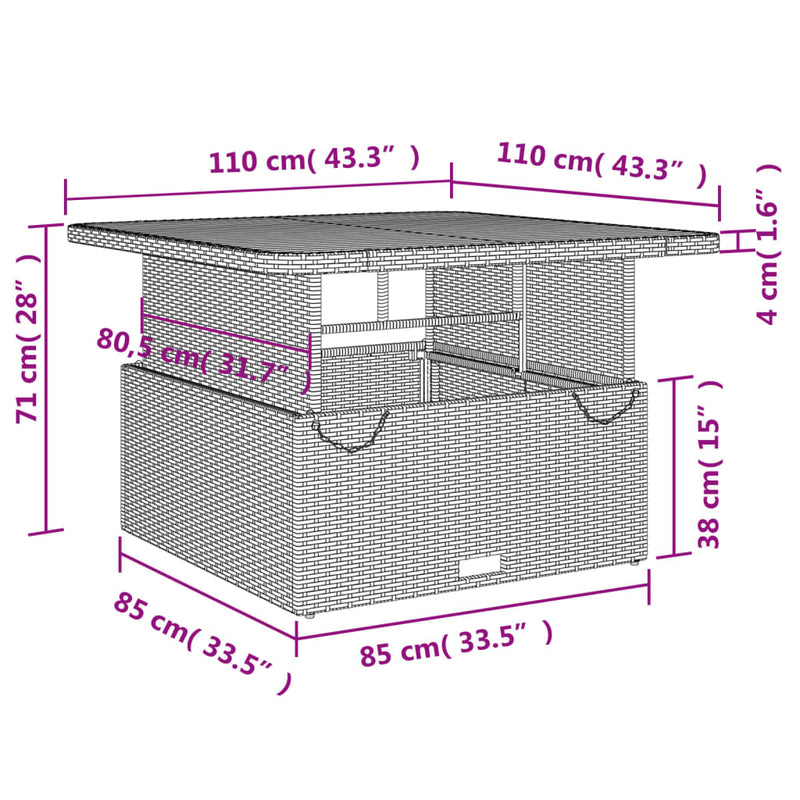 vidaXL Garden Table Grey 110x110x71 cm Poly Rattan and Acacia Wood