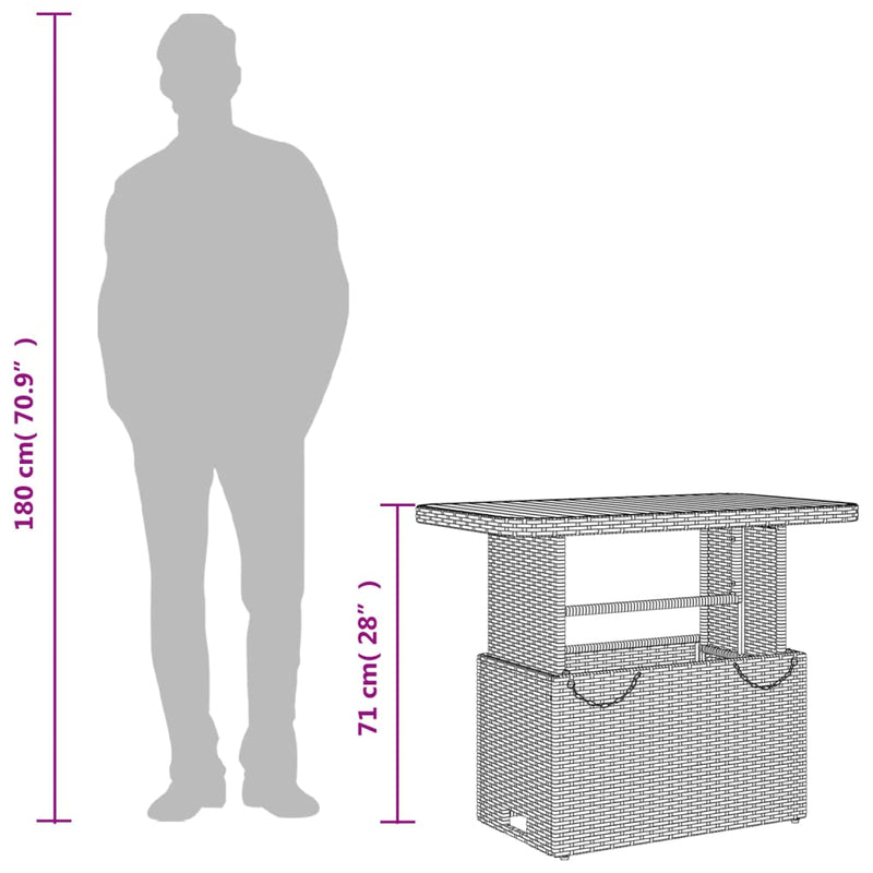 Garden Table Grey 90x55x71 cm Poly Rattan and Acacia Wood
