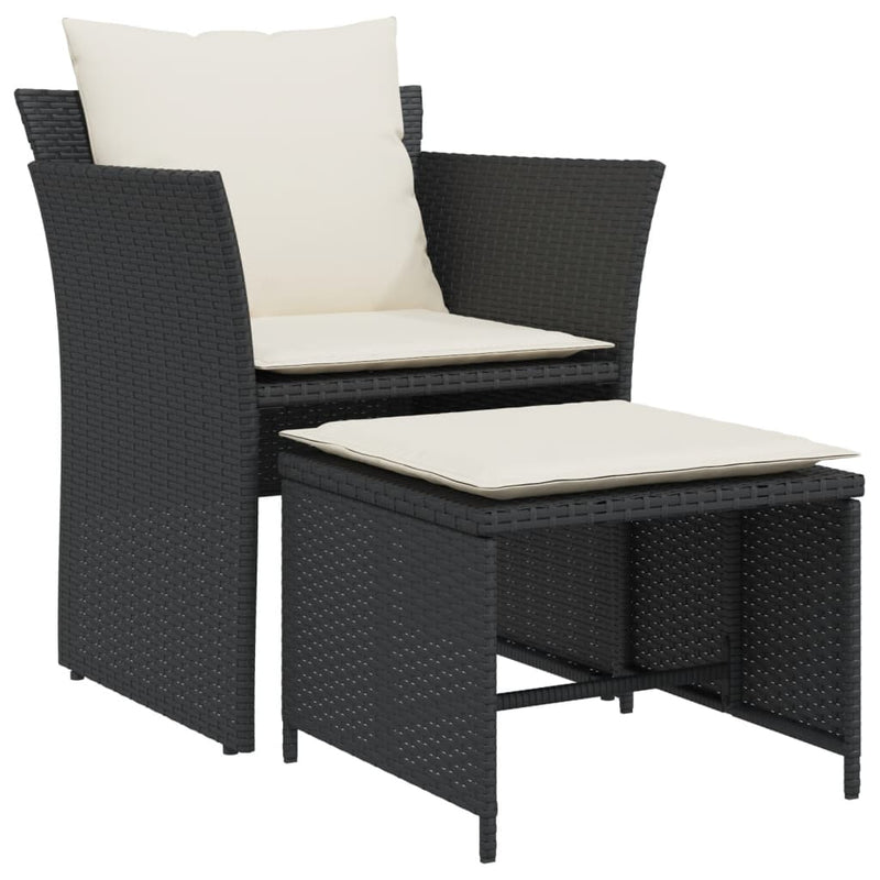 Garden Chair with Footstool Black Poly Rattan