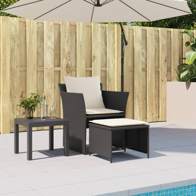 vidaXL Garden Chair with Footstool Black Poly Rattan
