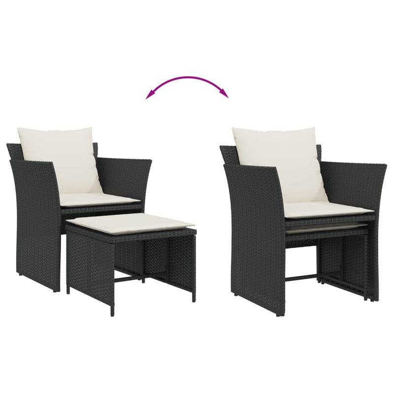 vidaXL Garden Chair with Footstool Black Poly Rattan