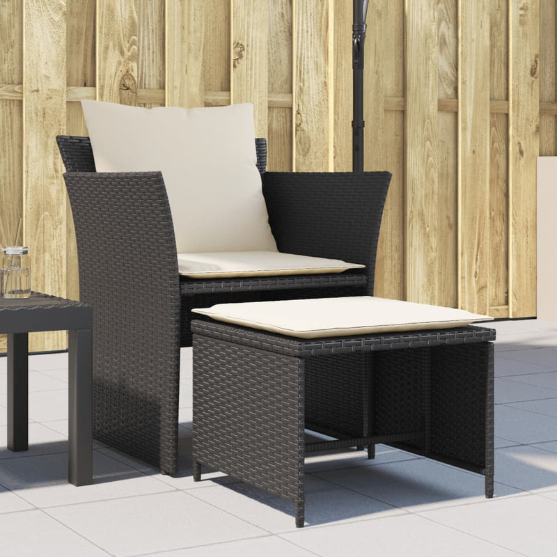 Garden Chair with Footstool Black Poly Rattan