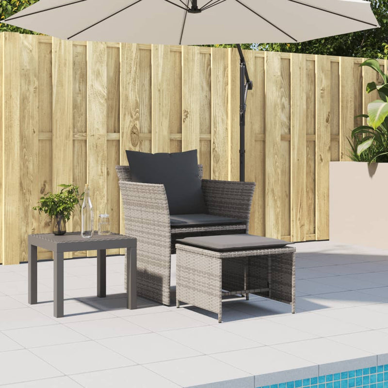 vidaXL Garden Chair with Footstool Grey Poly Rattan