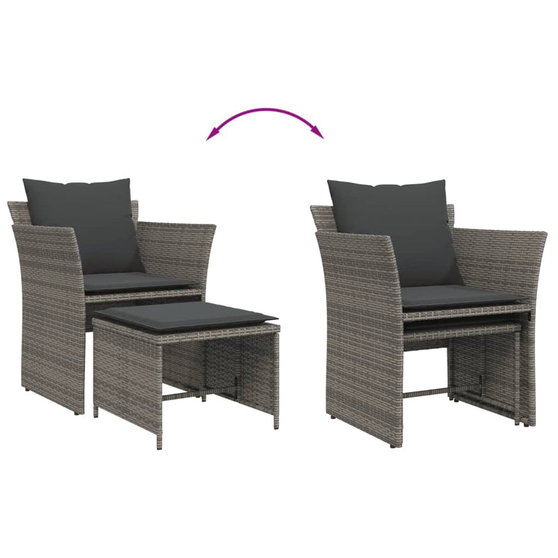vidaXL Garden Chair with Footstool Grey Poly Rattan