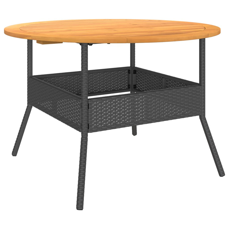 vidaXL Garden Table with Acacia Wood Top Black Ø110x71 cm Poly Rattan
