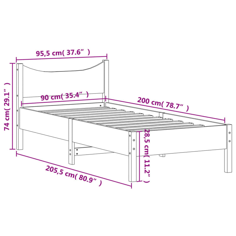 Bed Frame 92x187 cm Single Size Solid Wood Pine