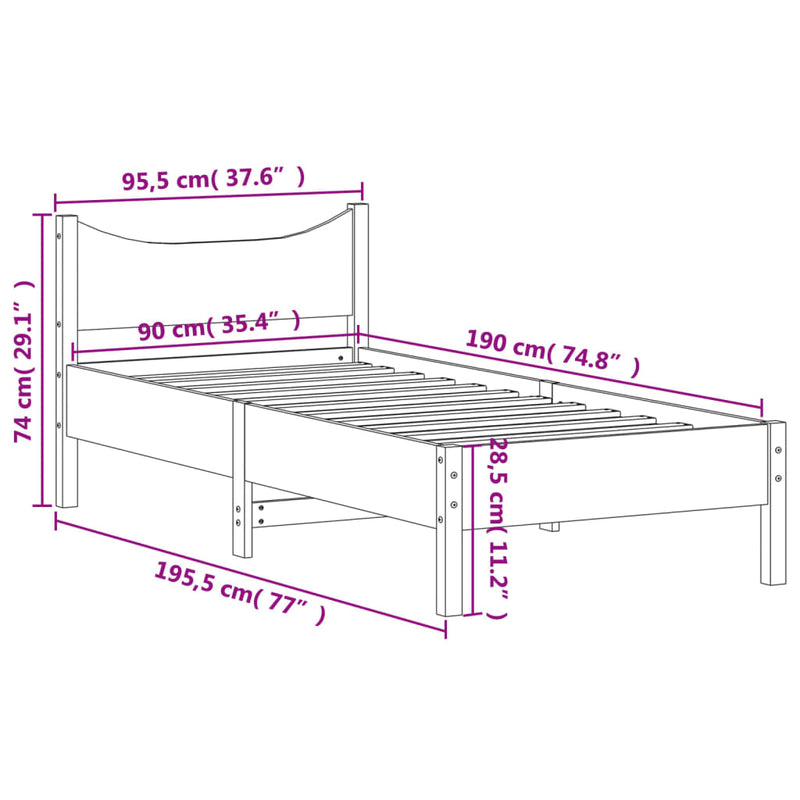 Bed Frame 90x190 cm Solid Wood Pine