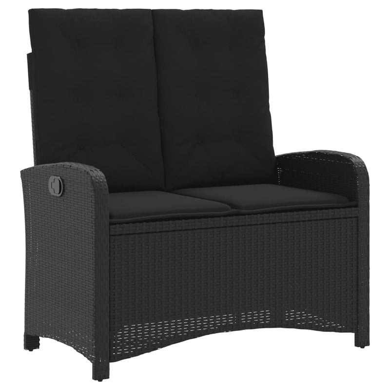 vidaXL Reclining Garden Bench with Cushions Black Poly Rattan