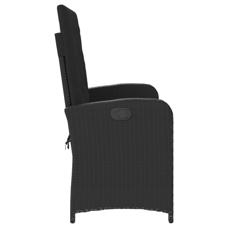 vidaXL Reclining Garden Bench with Cushions Black Poly Rattan