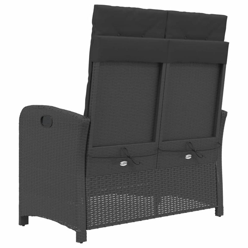 vidaXL Reclining Garden Bench with Cushions Black Poly Rattan