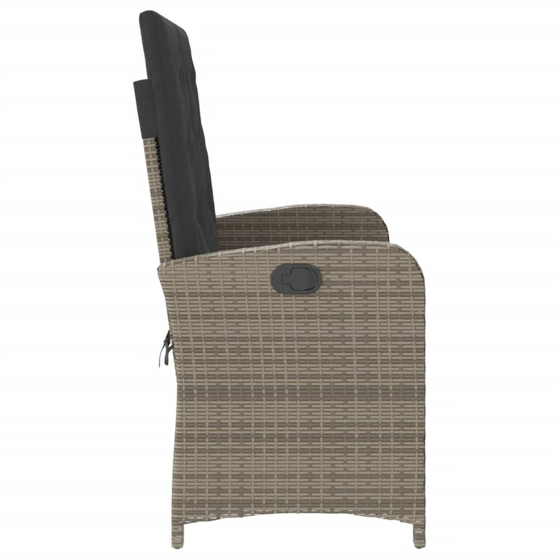 vidaXL Reclining Garden Bench with Cushions Grey Poly Rattan