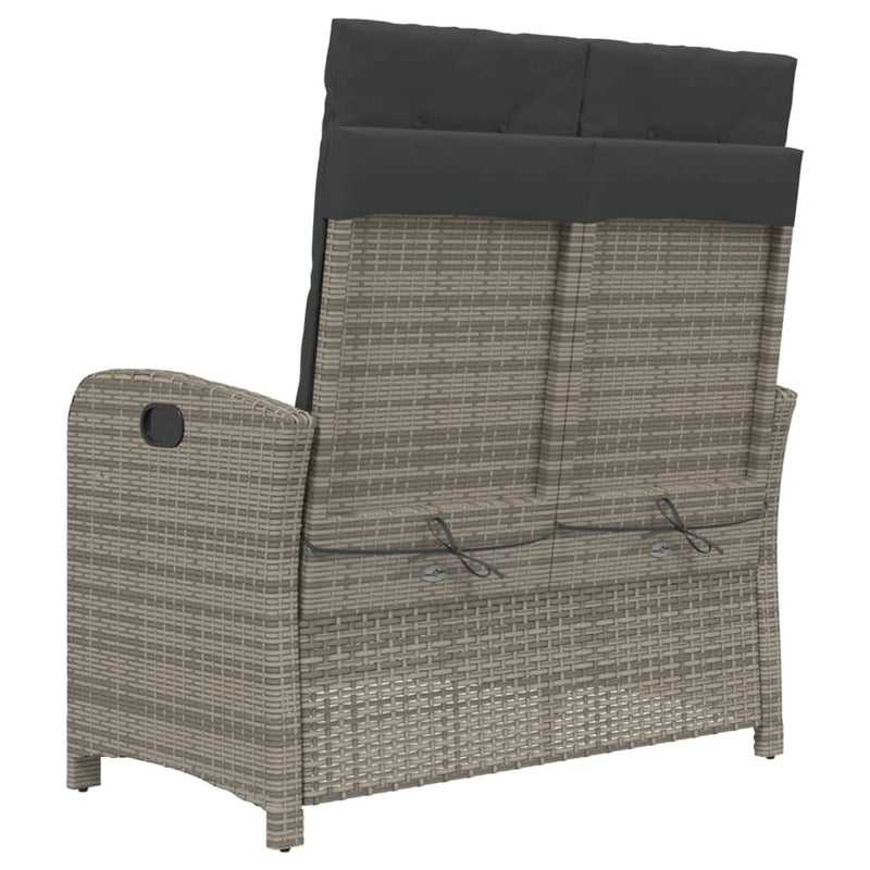 vidaXL Reclining Garden Bench with Cushions Grey Poly Rattan