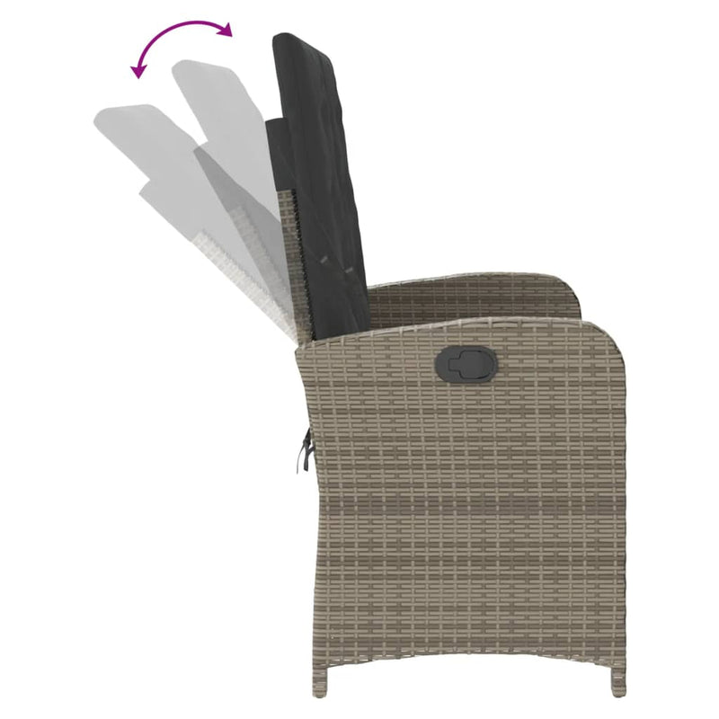 vidaXL Reclining Garden Bench with Cushions Grey Poly Rattan