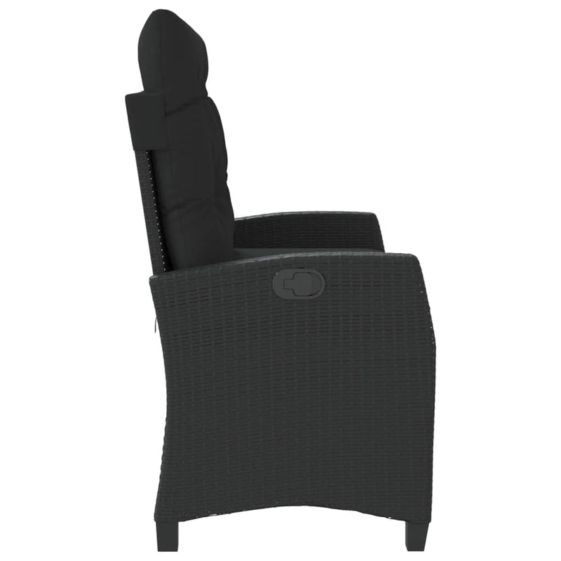 vidaXL Reclining Garden Bench with Cushions Black Poly Rattan
