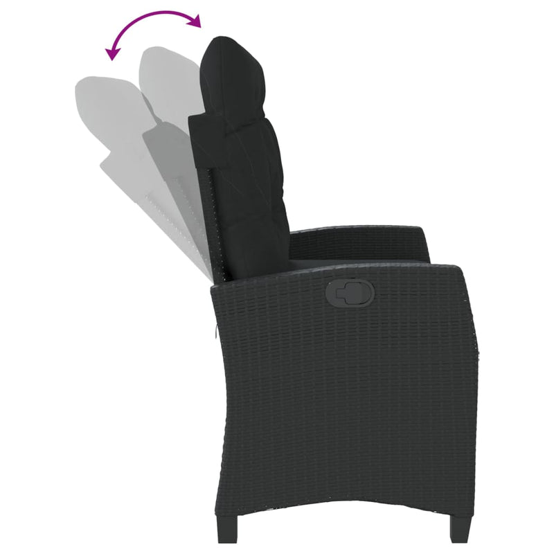 vidaXL Reclining Garden Bench with Cushions Black Poly Rattan