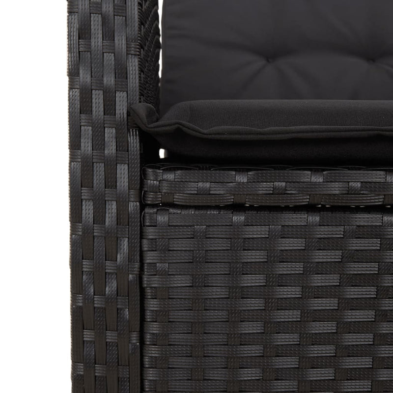 vidaXL Reclining Garden Bench with Cushions Black Poly Rattan