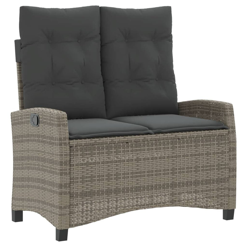 vidaXL Reclining Garden Bench with Cushions Grey Poly Rattan
