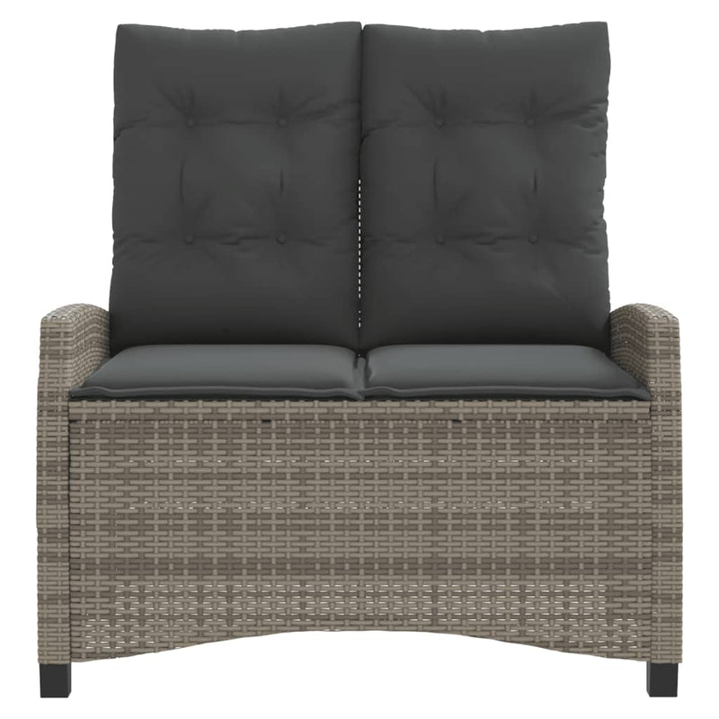 vidaXL Reclining Garden Bench with Cushions Grey Poly Rattan