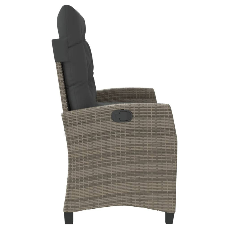 vidaXL Reclining Garden Bench with Cushions Grey Poly Rattan