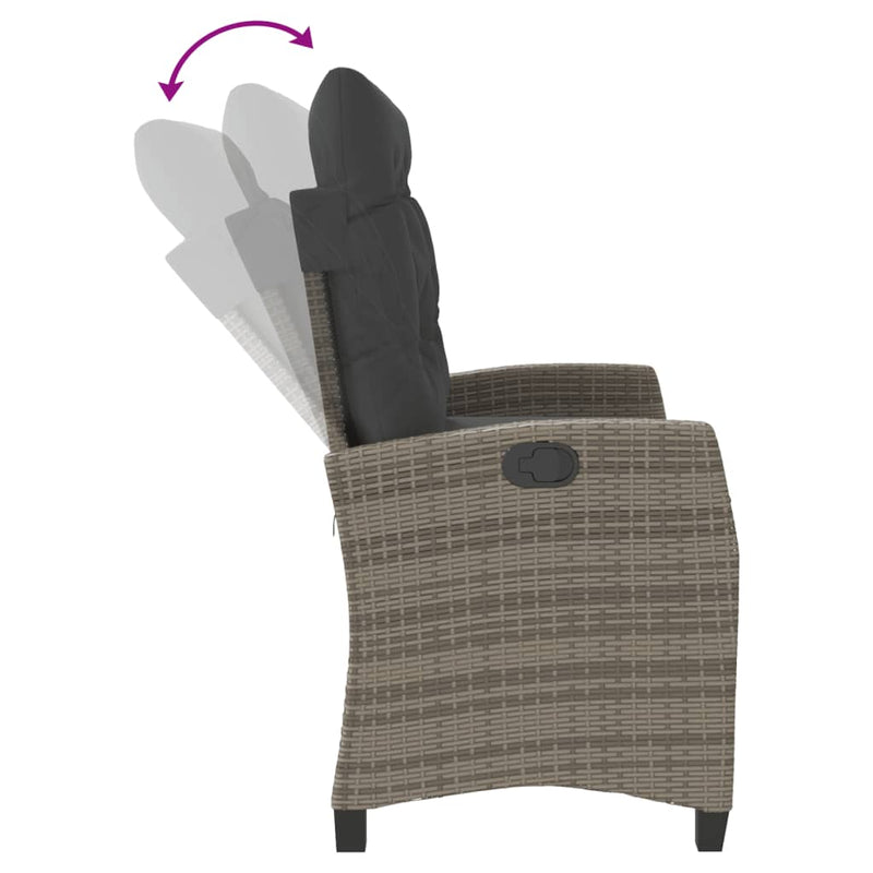 vidaXL Reclining Garden Bench with Cushions Grey Poly Rattan