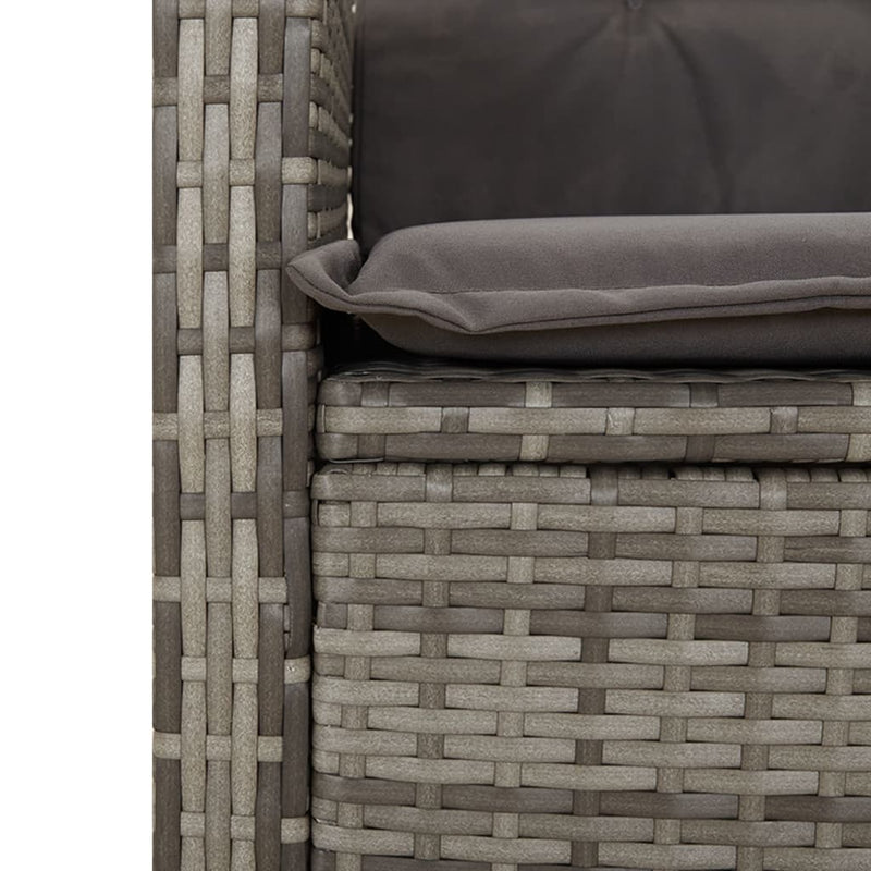 vidaXL Reclining Garden Bench with Cushions Grey Poly Rattan
