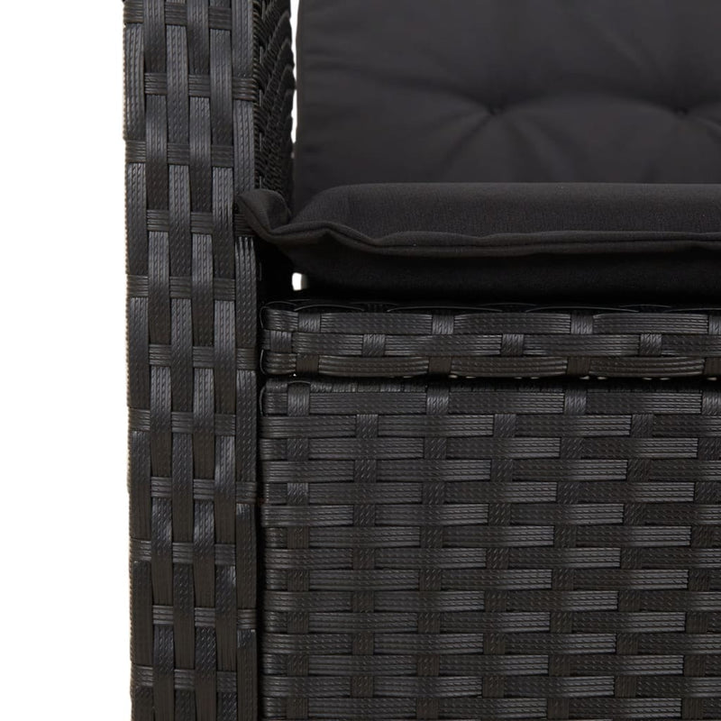 vidaXL Reclining Garden Bench with Cushions Black Poly Rattan