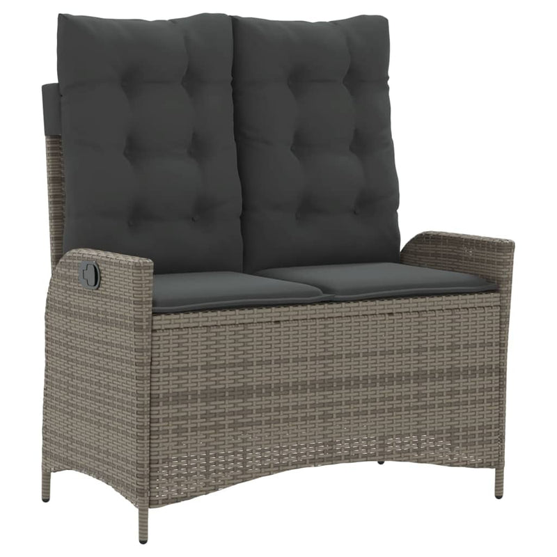 vidaXL Reclining Garden Bench with Cushions Grey Poly Rattan