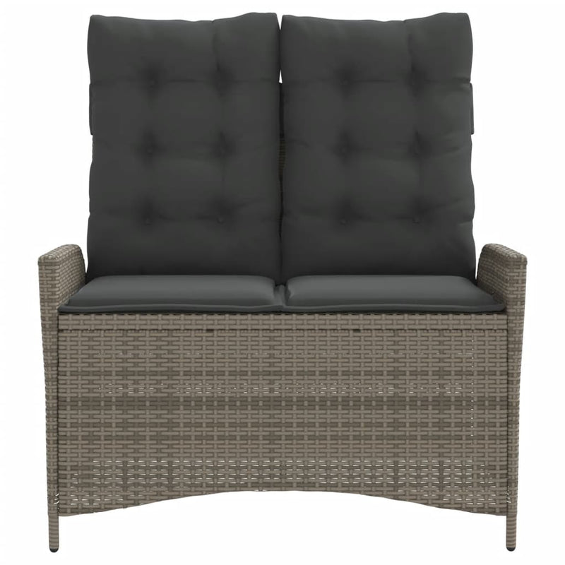 vidaXL Reclining Garden Bench with Cushions Grey Poly Rattan