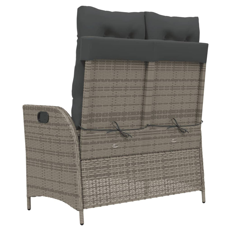 vidaXL Reclining Garden Bench with Cushions Grey Poly Rattan
