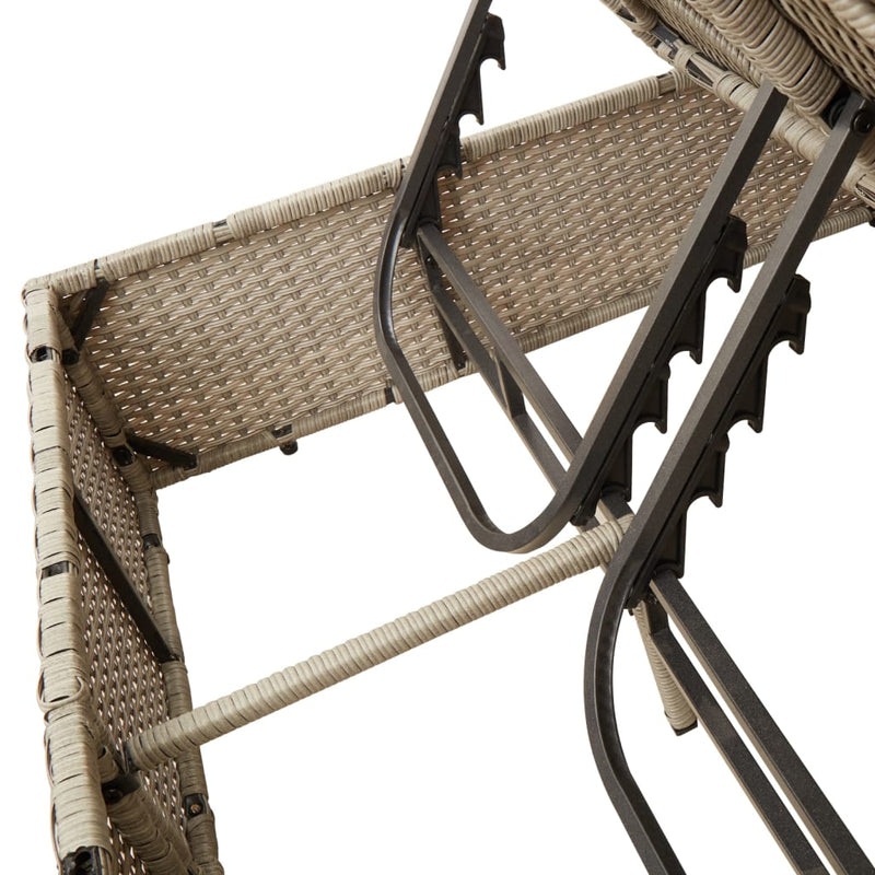 vidaXL Double Sun Lounger with Roof and Curtains Light Grey Poly Rattan