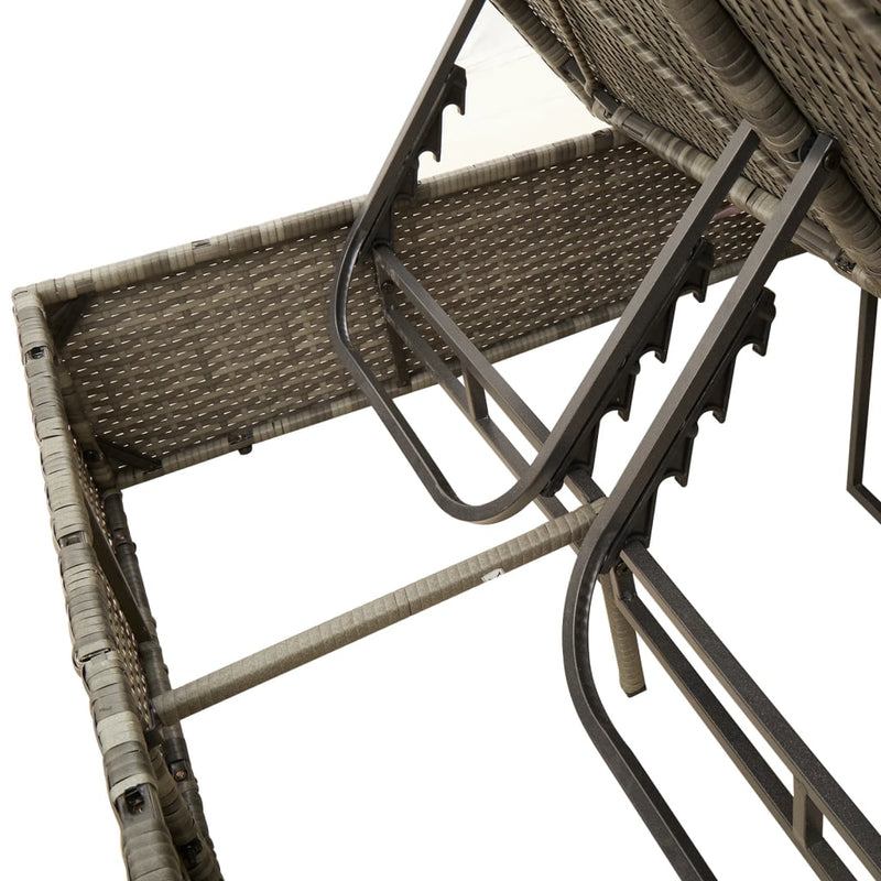 vidaXL Double Sun Lounger with Cushions&Parasol Light Grey Poly Rattan