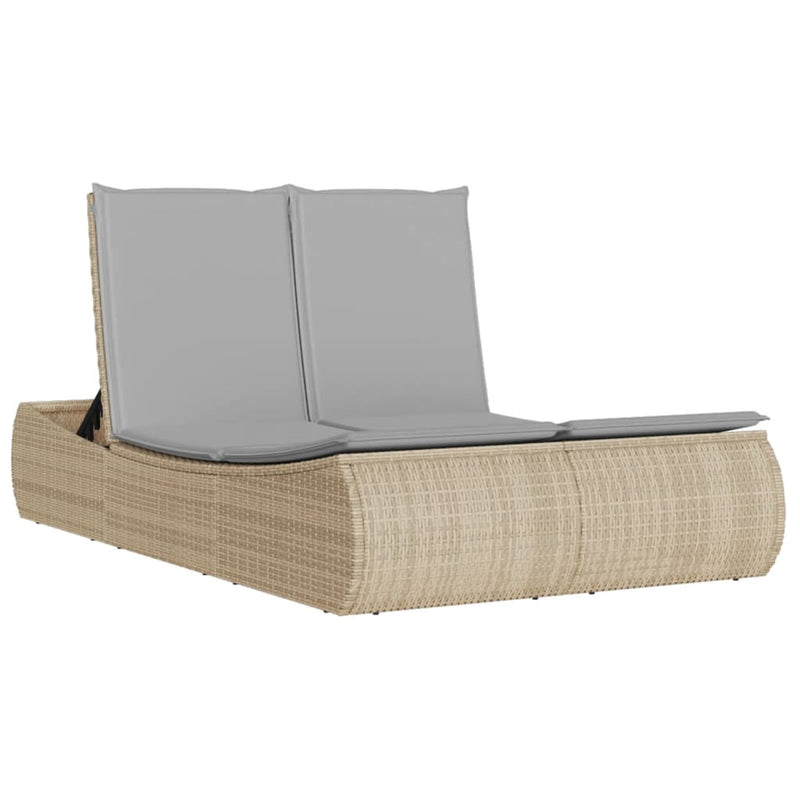 vidaXL Double Sun Lounger with Cushions Beige Poly Rattan