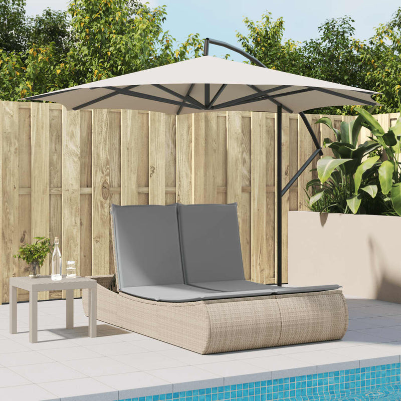 vidaXL Double Sun Lounger with Cushions Beige Poly Rattan