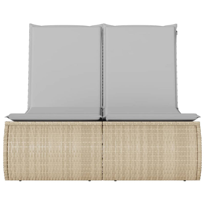 vidaXL Double Sun Lounger with Cushions Beige Poly Rattan